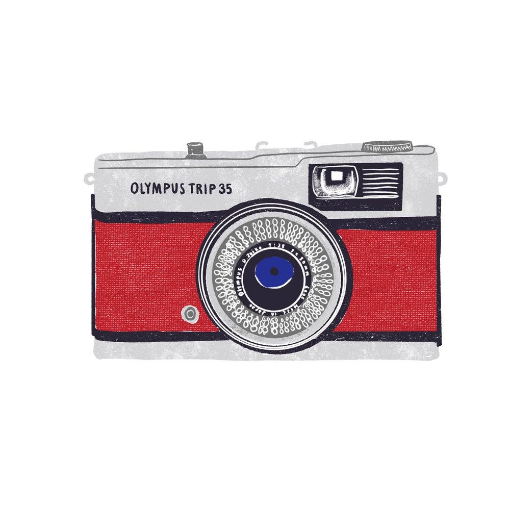 Square card with a quirky vintage camera illustration by Design Smith, printed on matt 350gsm card