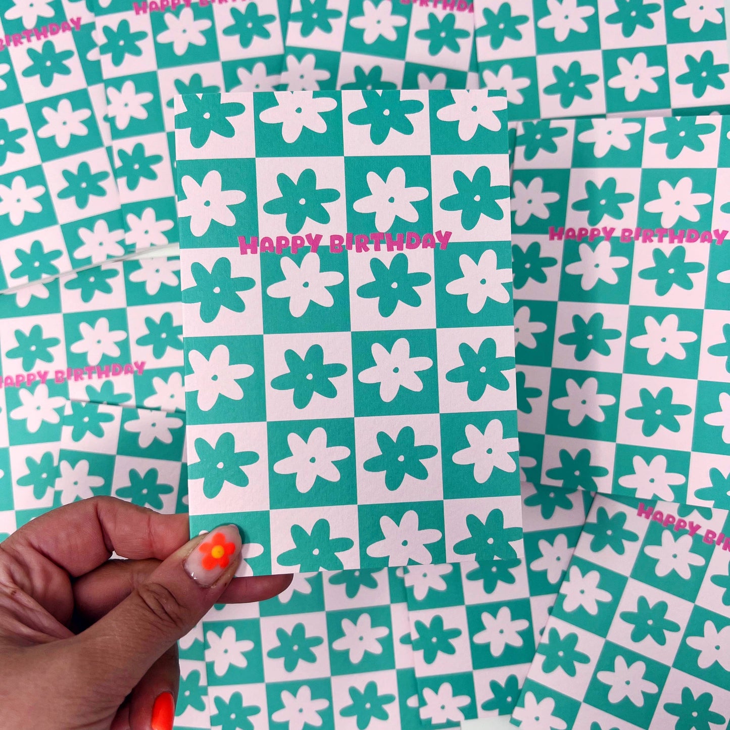 HAPPY BIRTHDAY GREEN FLOWER CARD