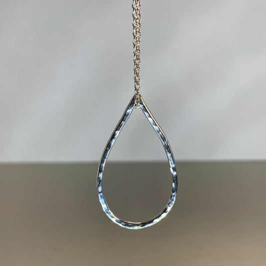 Large Sterling silver droplet pendant necklace handmade in Dundee on 18-inch chain