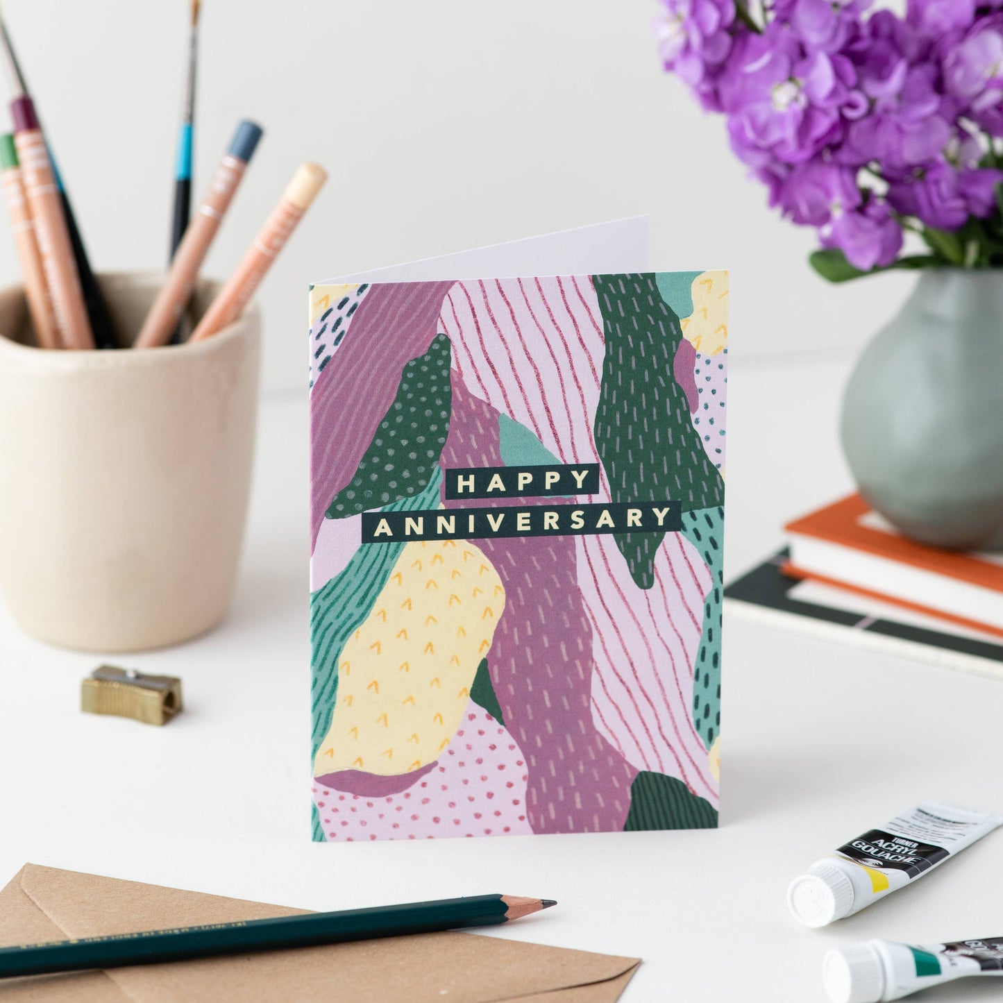 PURPLE ABSTRACT ANNIVERSARY CARD