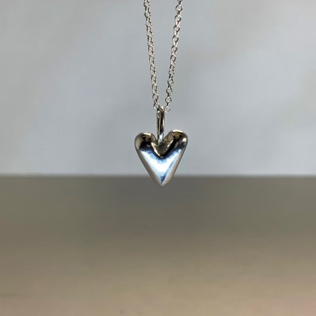 Small solid silver chunky heart pendant necklace handmade in Dundee with 18-inch chain