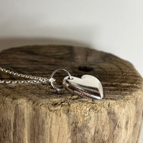 Large solid silver chunky heart pendant necklace handmade in Dundee with 18-inch chain