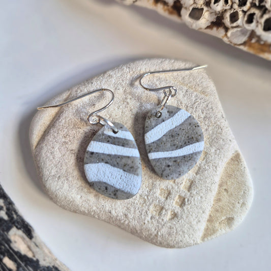 Pair of handmade polymer clay hook earrings – lightweight striped design by Sefara Jewellery