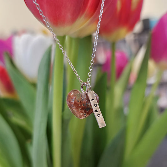 BRONZE SPECKLE PUFF HEART TAG NECKLACE