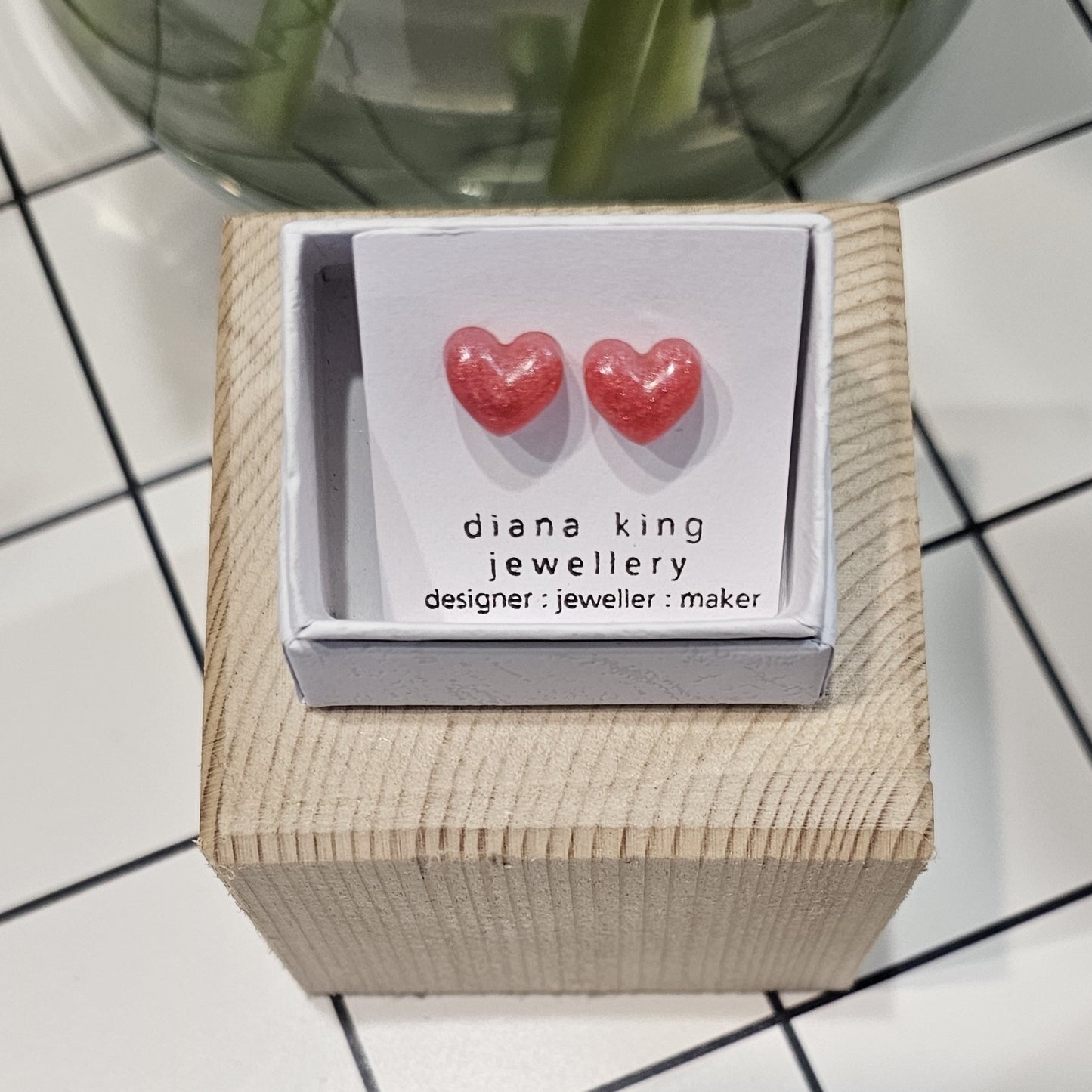 CANDY PINK PUFF HEART STUDS