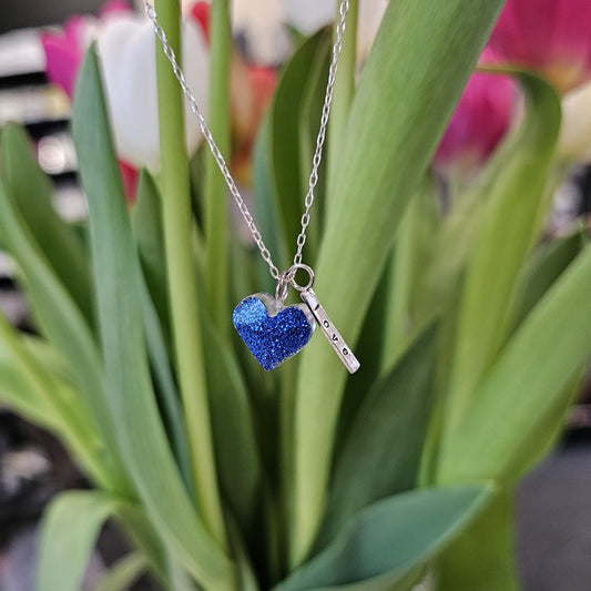 DARK BLUE SPECKLE HEART TAG NECKLACE