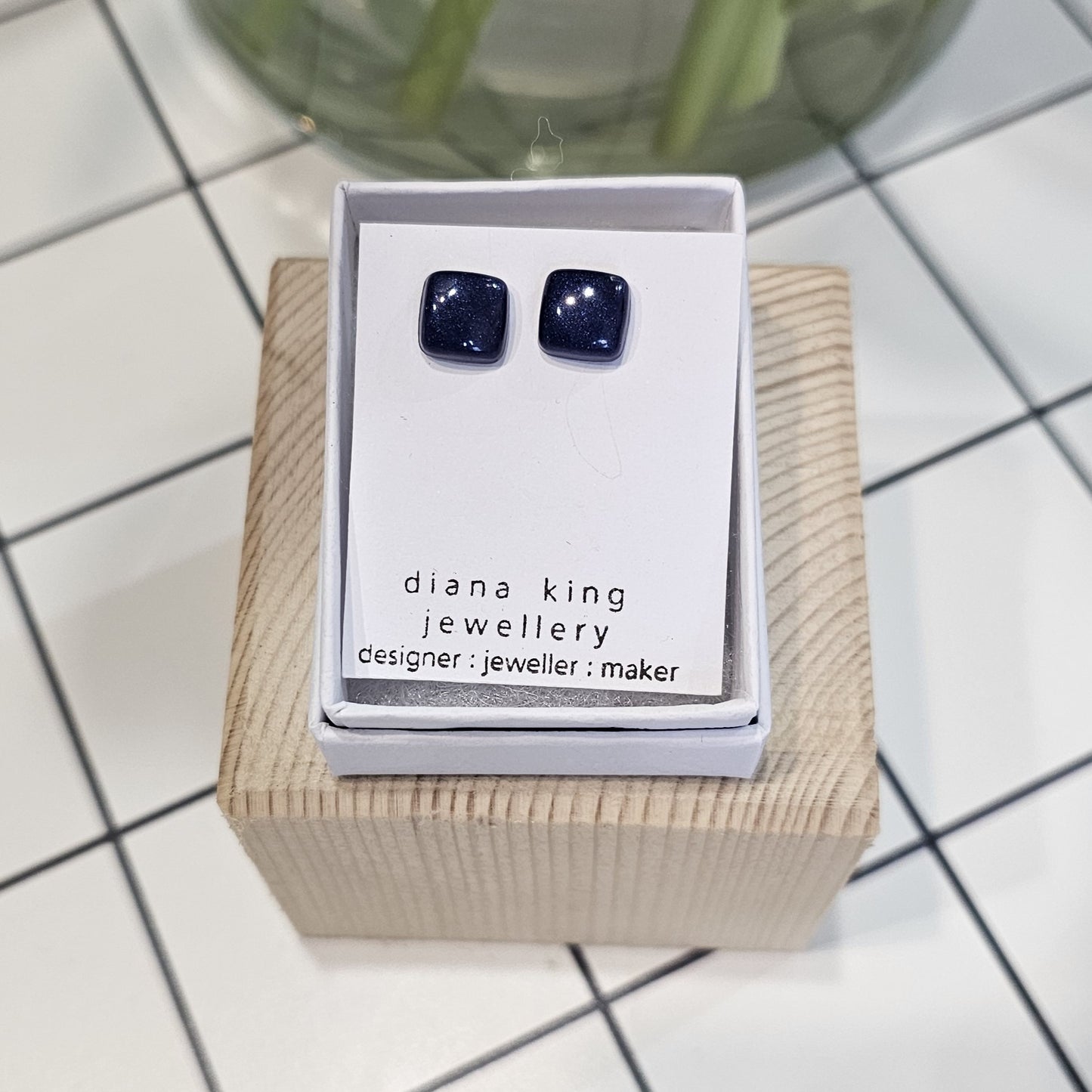NAVY BLUE PUFF SMALL SQUARE STUDS