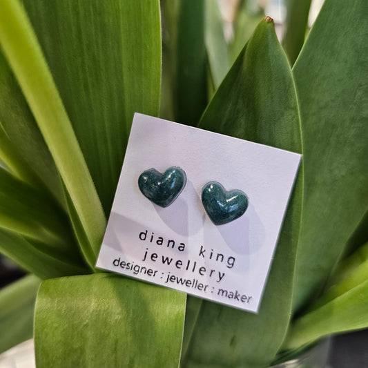 TEAL GREEN PUFF HEART STUDS