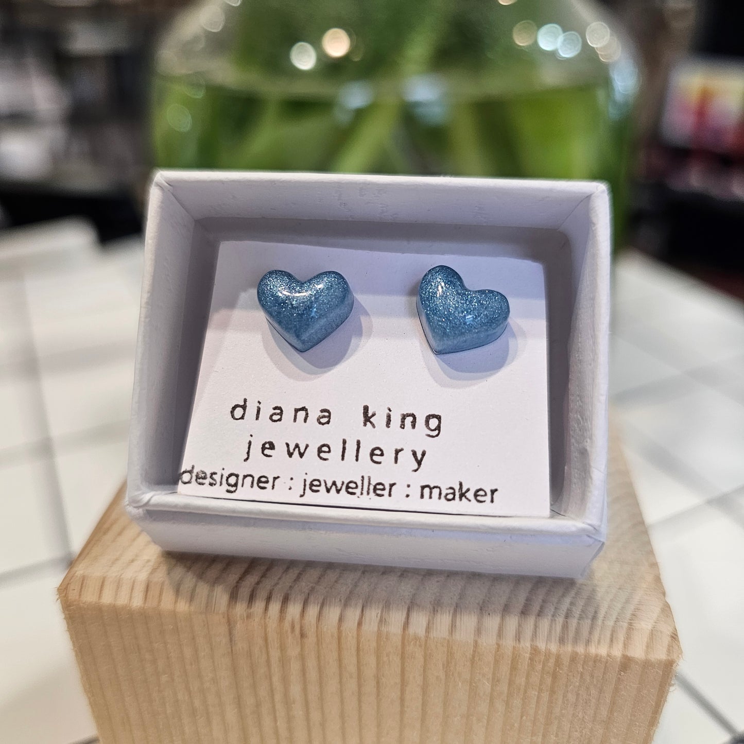 LIGHT BLUE PUFF HEART STUDS
