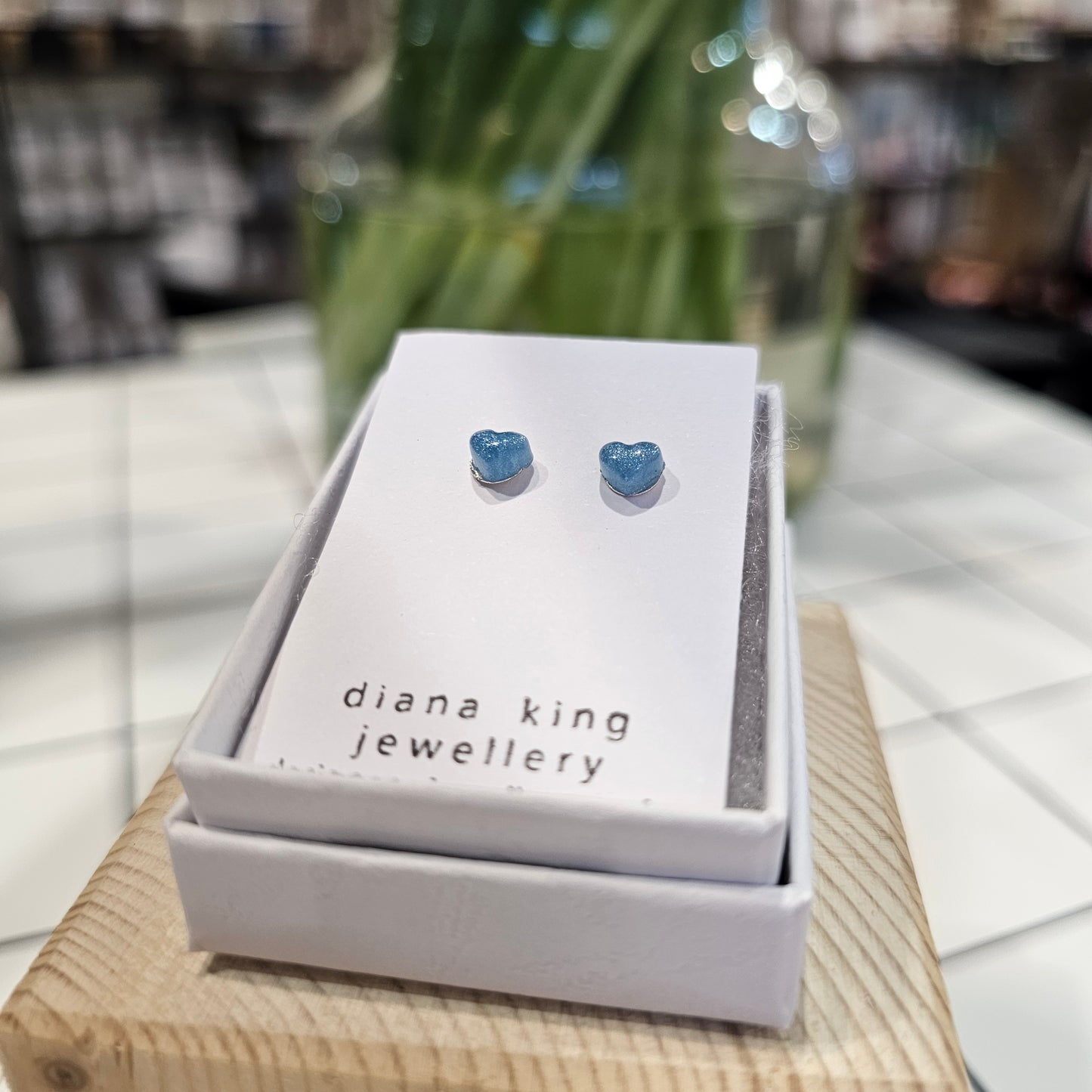 LIGHT BLUE TINY PUFF HEART STUDS