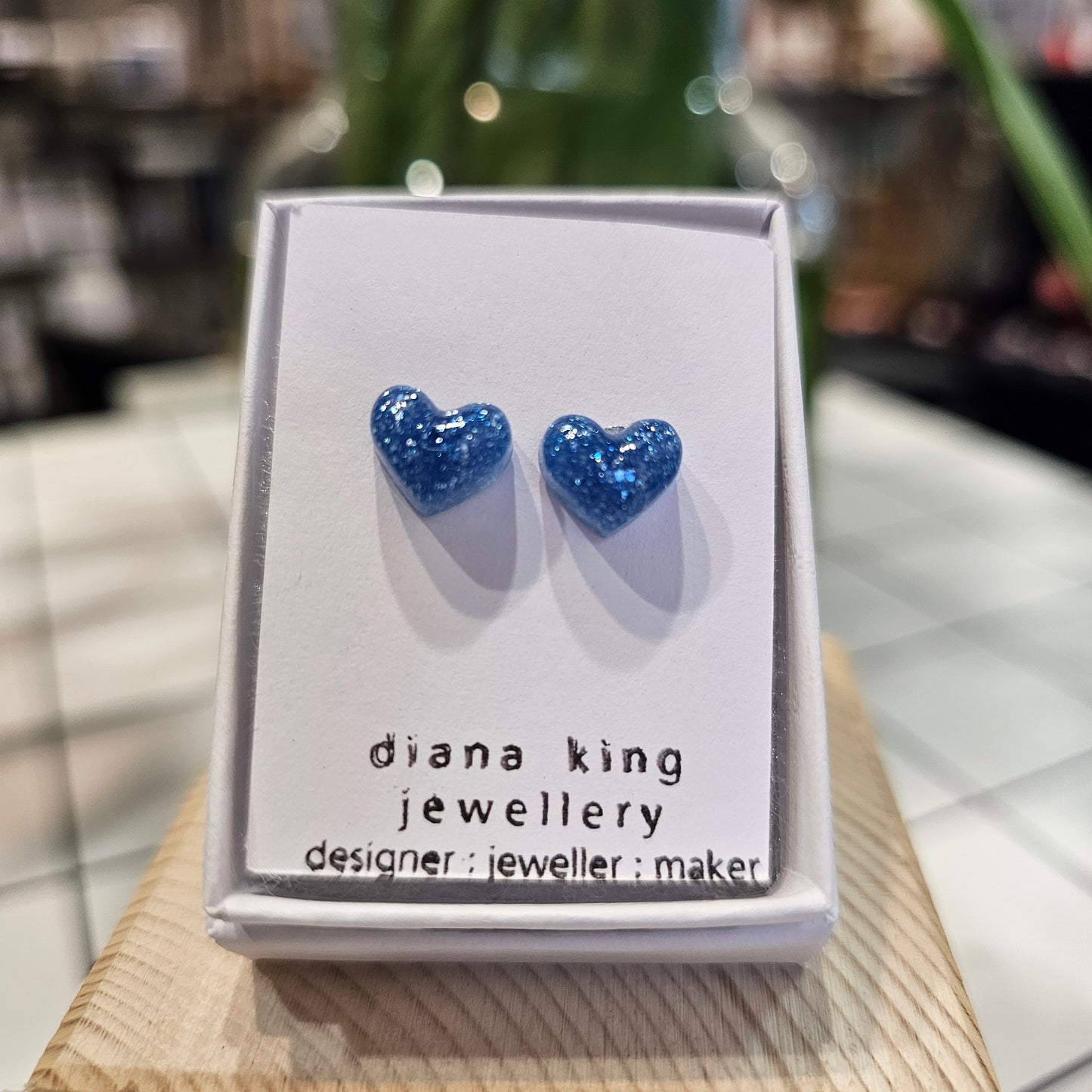 SPARKLE BLUE PUFF HEART STUDS
