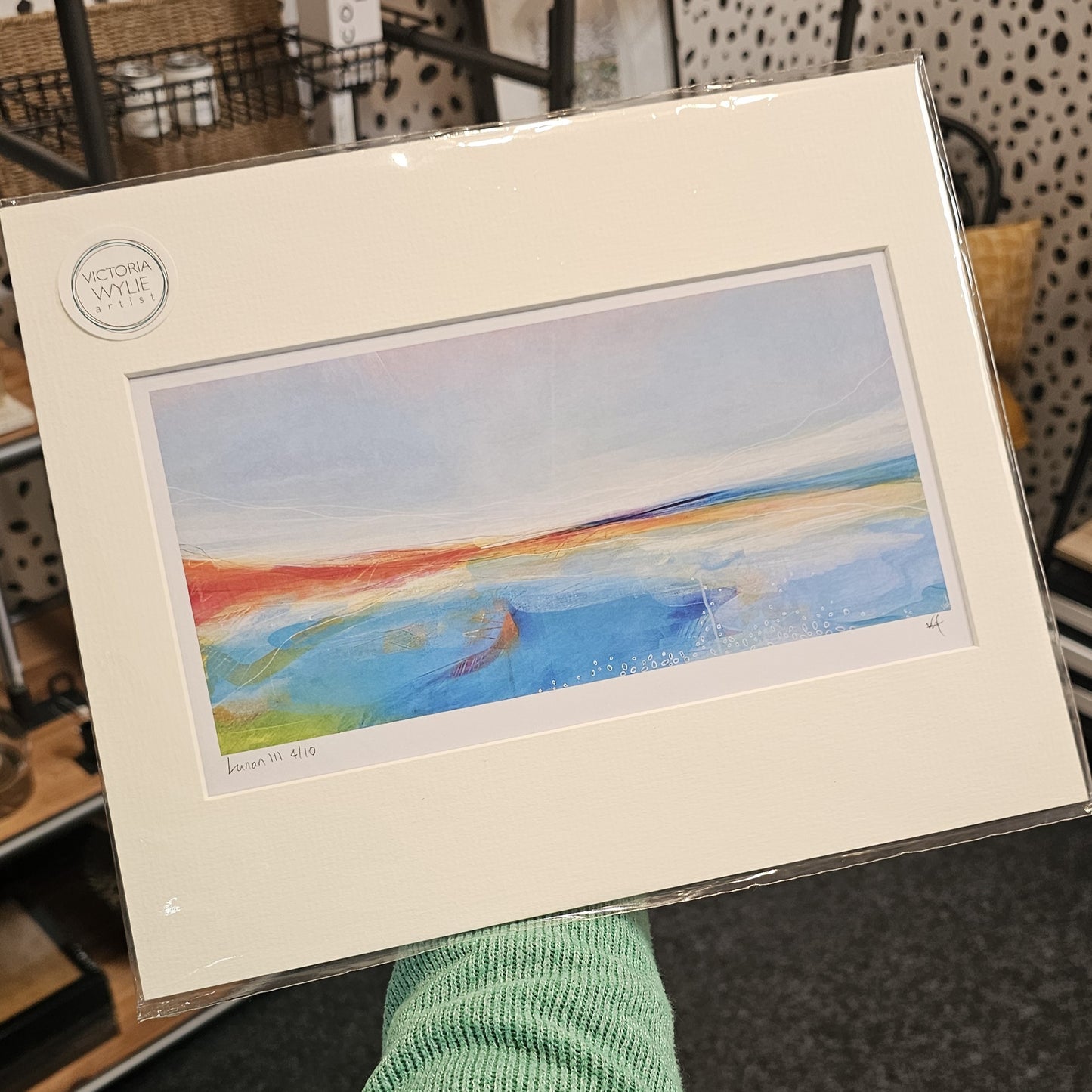 Limited edition coastal art print of Lunan Bay, Angus, in soft white mount, inspired by the Scottish coastline