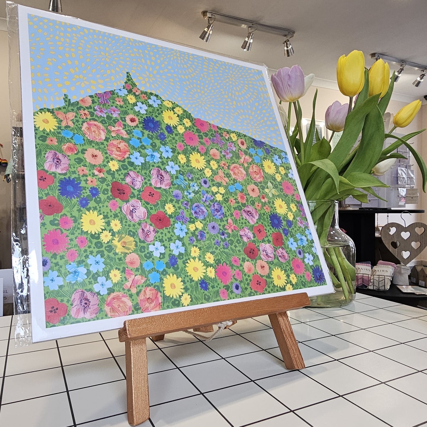 Floral cityscape illustration of Law Hill in Dundee by Louise Kirby