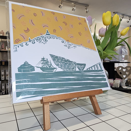 Dundee cityscape print with hand-finished marmalade orange sky by Louise Kirby