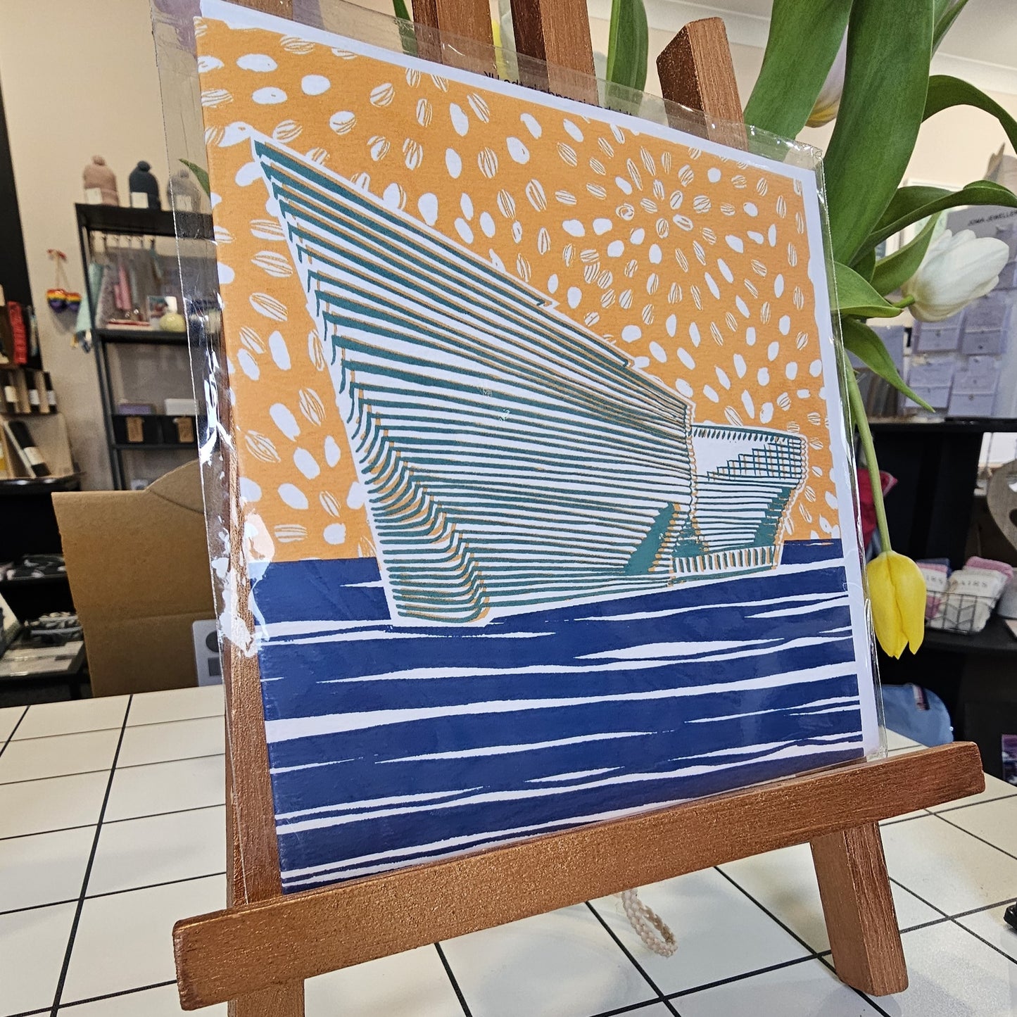 Illustrated square greetings card of the V&A museum by Louise Kirby