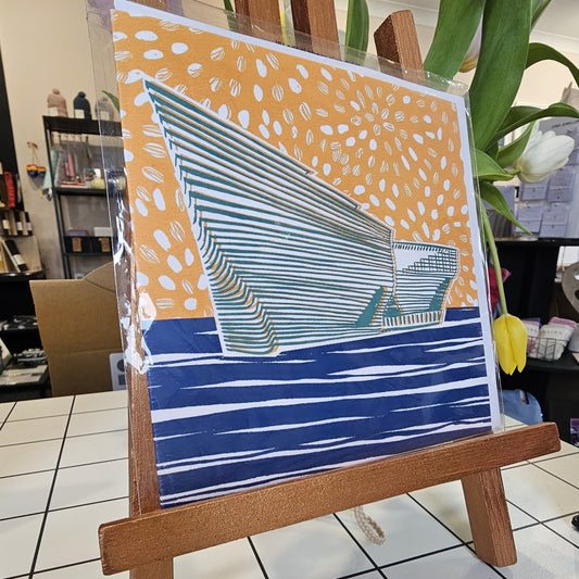 Illustrated square greetings card of the V&A museum by Louise Kirby