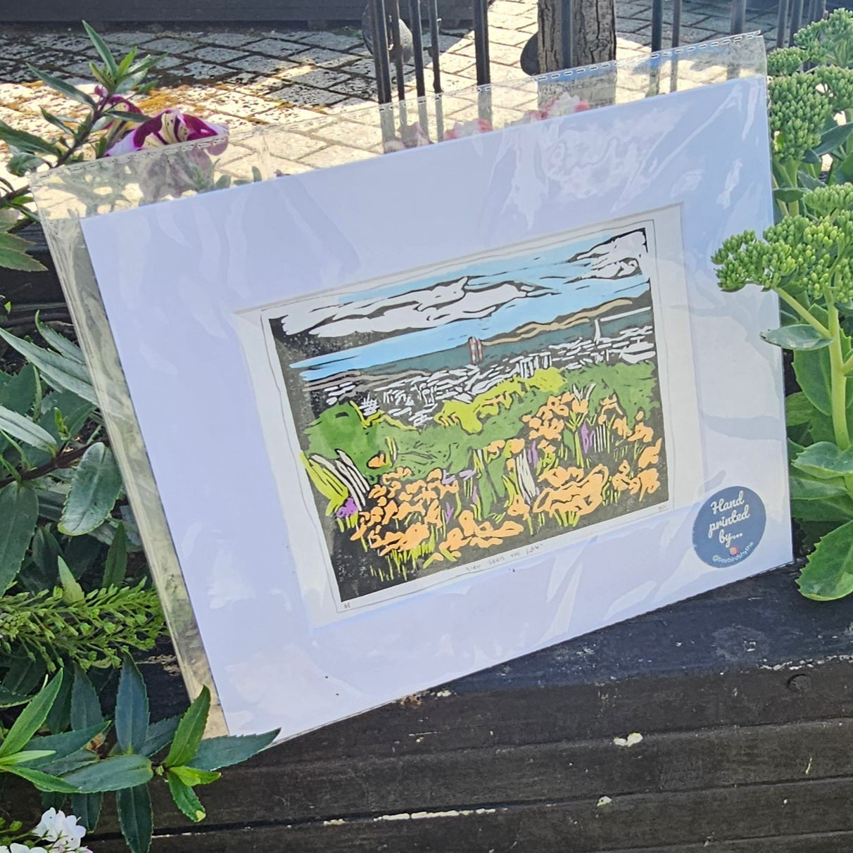 Mounted lino print view of River Tay from the Dundee Law by BeeBirds