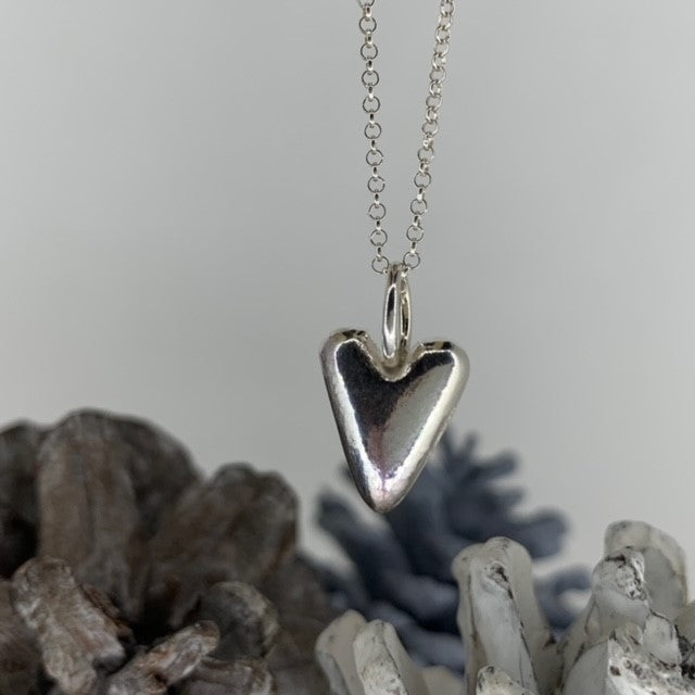 Small solid silver chunky heart pendant necklace handmade in Dundee with 18-inch chain