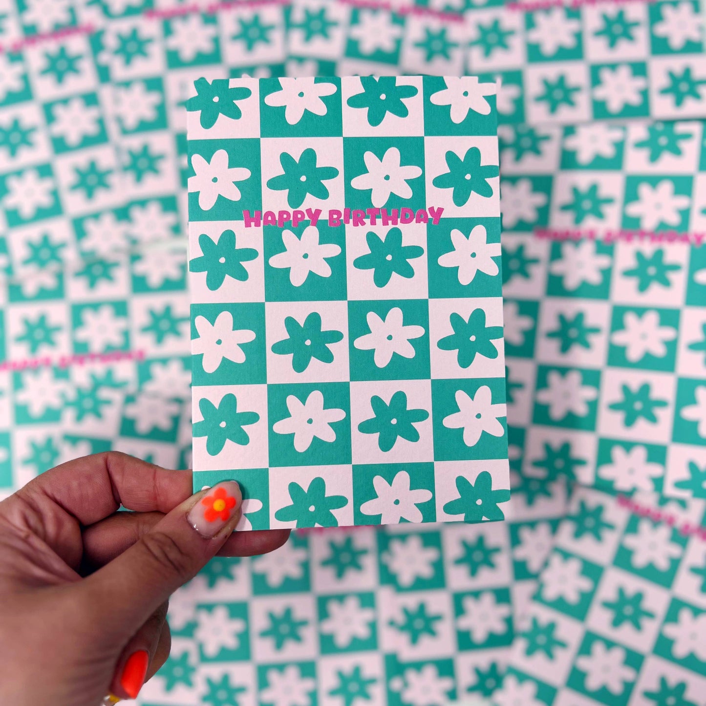 HAPPY BIRTHDAY GREEN FLOWER CARD