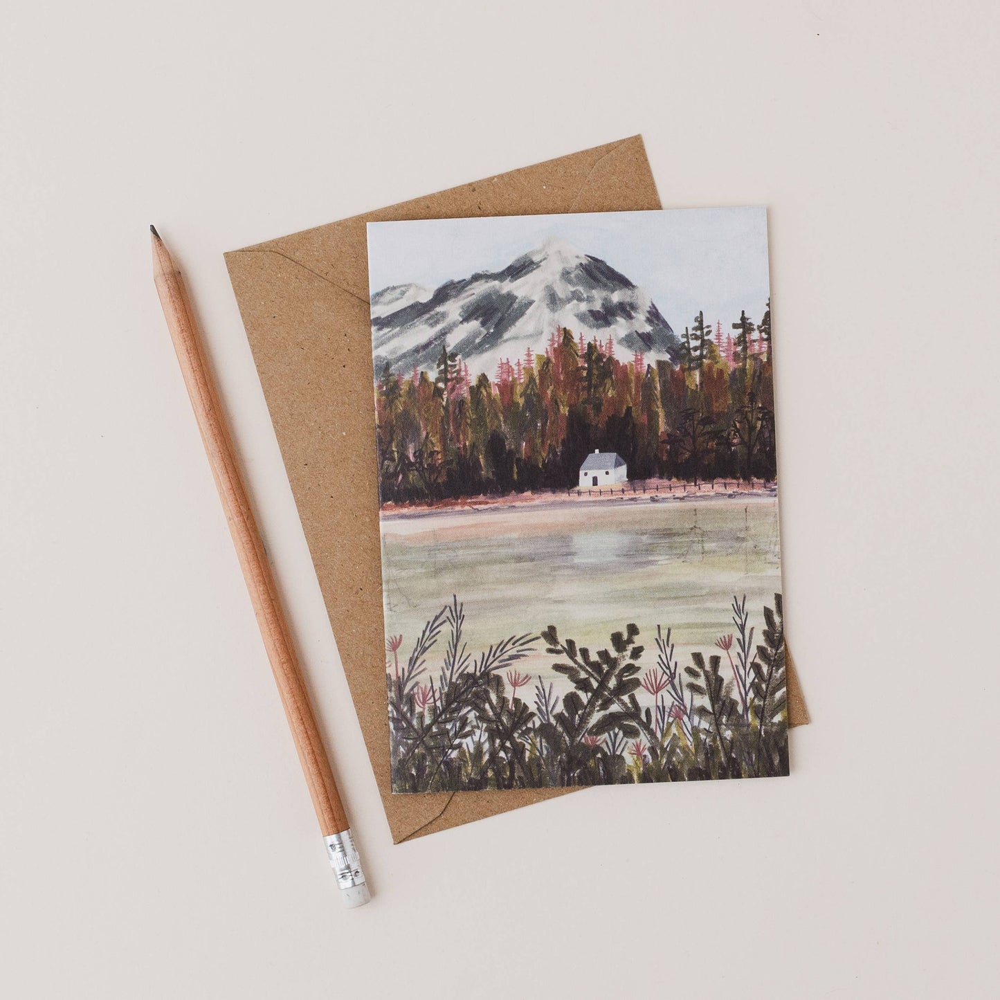 Luxury Loch Lomond mixed media landscape greetings card with Beinn Narnain, A6 size, printed on 350gsm UK card with recycled Kraft envelope