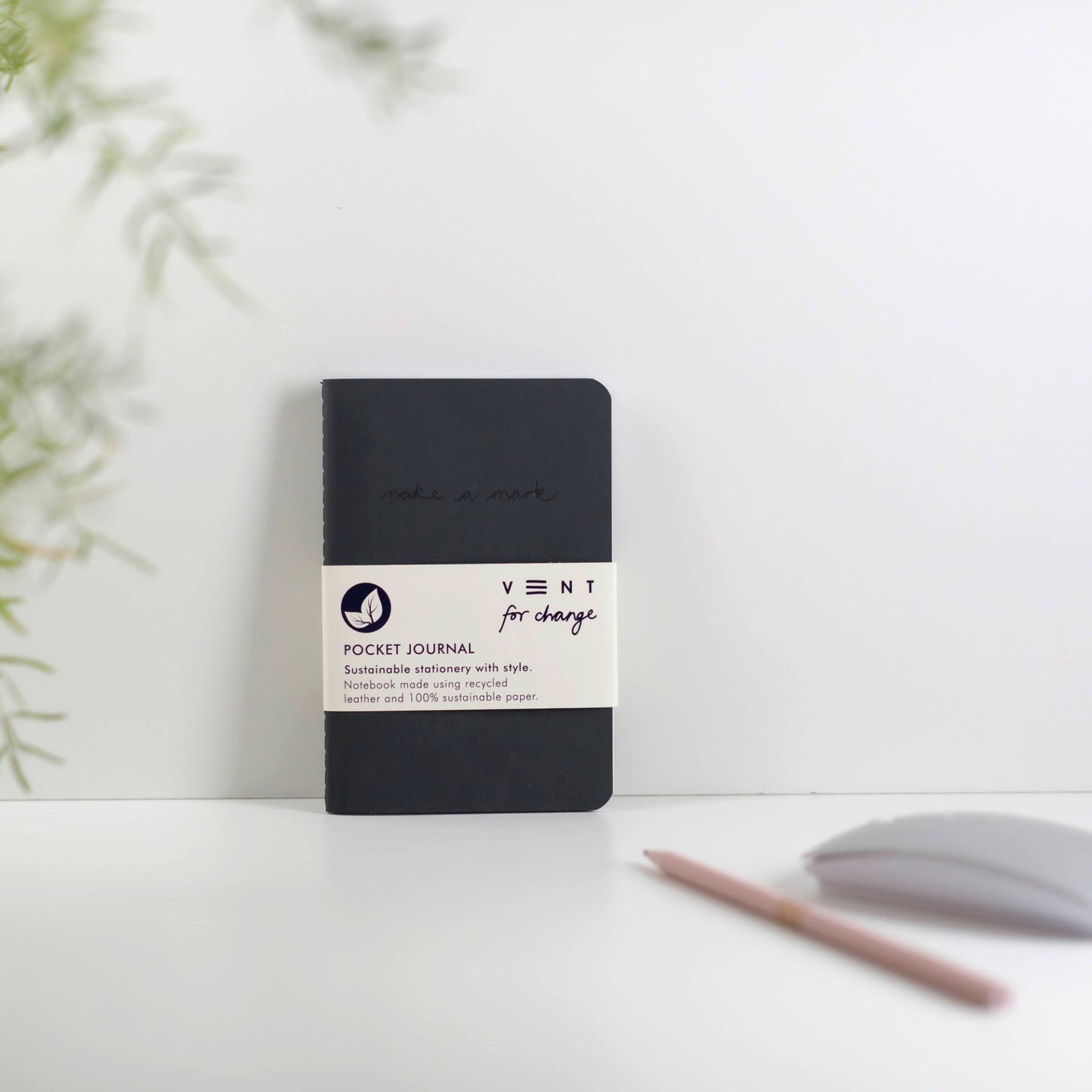 Slim pocket journal with recycled leather cover, Make a Mark design, and FSC-certified lined and plain pages - charcoal