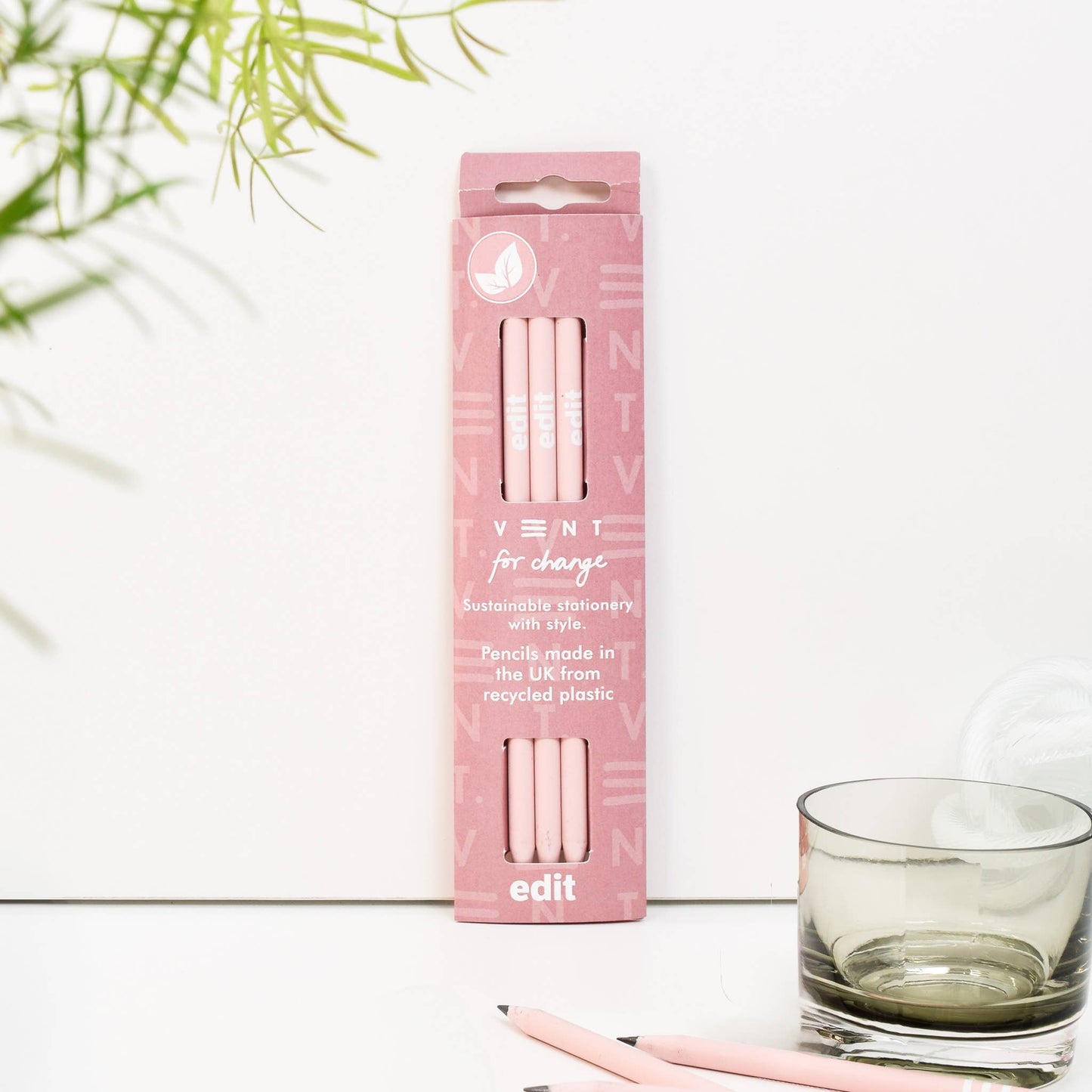 EDIT pink pencil sleeve with 3 recycled graphite pencils made from CD cases, eco-conscious and beautifully packaged
