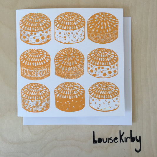 Illustrated square greetings card of Dundee Cake by Louise Kirby