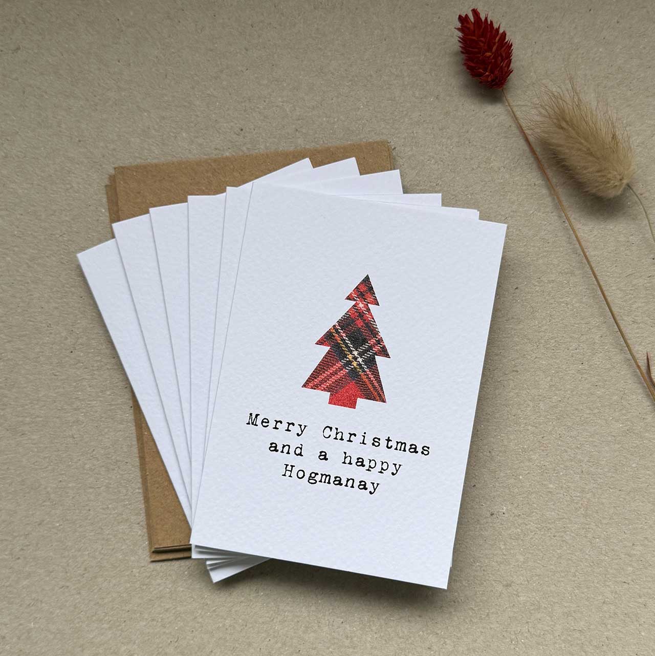 A7 mini Hiya Pal Christmas cards featuring colourful Christmas tree design with Kraft envelope.