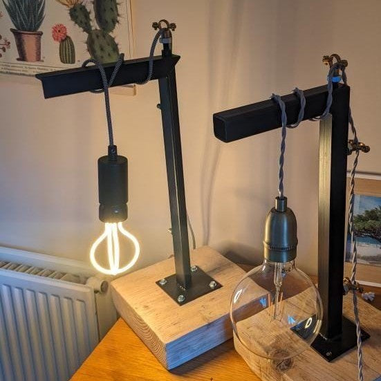 BLACK ANGLE IRON + WOOD LAMP