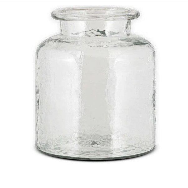 Nkuku Akra recycled glass vase clear hammered finish hand blown glass