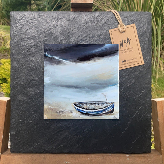Auchmithie tile from original Noa Art oil painting mounted on dressed slate