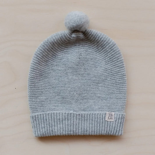 CASHMERE & MERINO BABY BEANIE - 6-12 MTHS - GREY MELANGE