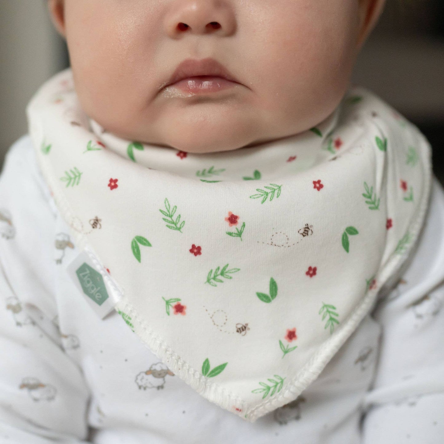 Flowers and Ferns bandana dribble bib by Ziggle cotton and fleece baby bib