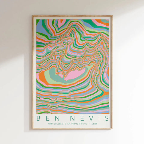 BEN NEVIS COLOURFUL TOPOGRAPHY A4 PRINT