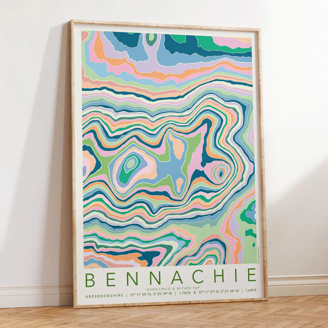 BENNACHIE COLOURFUL TOPOGRAPHY A4 PRINT