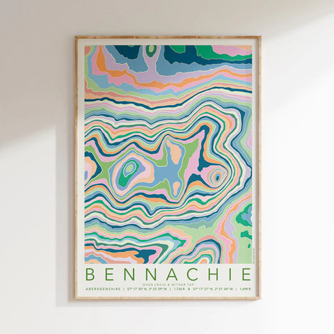 BENNACHIE COLOURFUL TOPOGRAPHY A4 PRINT