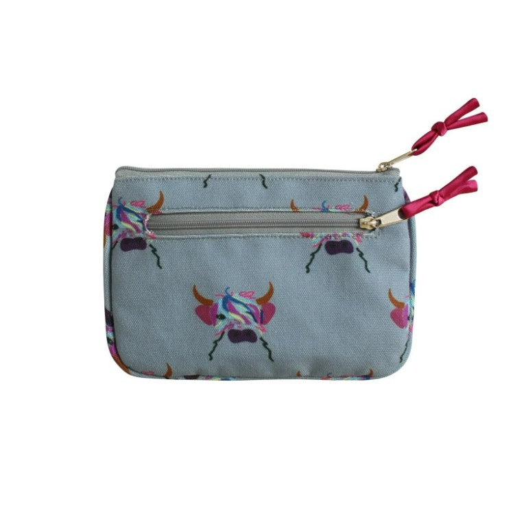 Juliet Highland cow canvas purse 17 x 12 cm with two zipped compartments