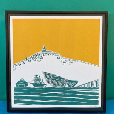 Illustrated Dundee Cityscape print with Law Hill, V&A and Tay Bridge by Louise Kirby