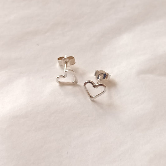 Sterling silver small heart stud earrings handmade by Diana King in Perthshire