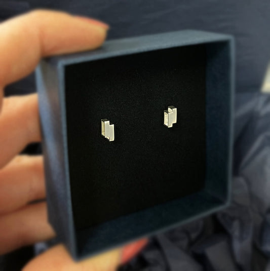 DOUBLE BRICKWORK STERLING SILVER STUDS