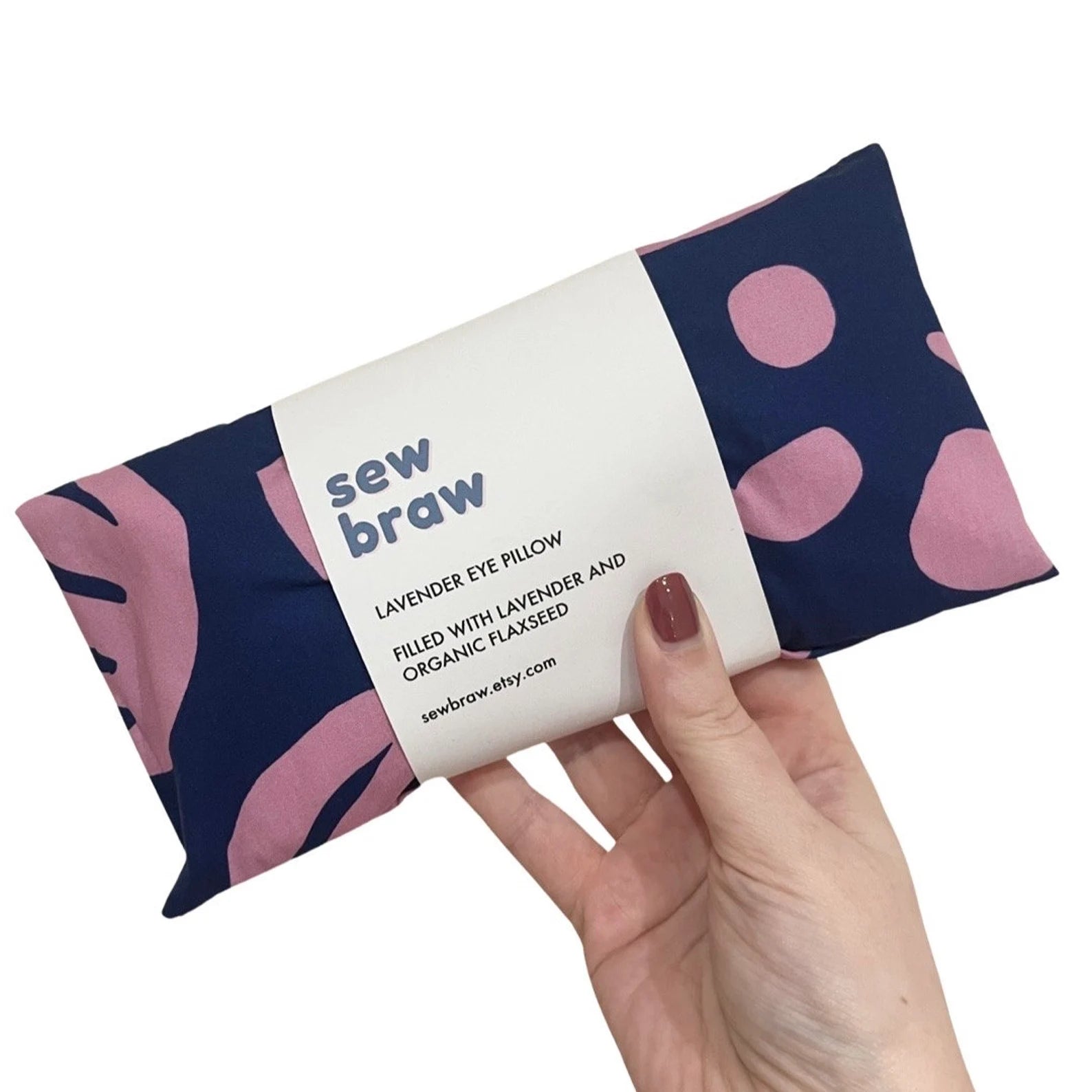 Handmade weighted lavender eye pillow with removable cotton cover, filled with organic flaxseed and dried lavender, perfect for relaxation