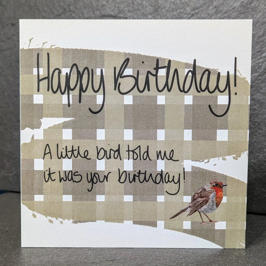 A Little Birdie Told Me It’s Your Birthday hand-drawn card by Fiona of F&B Cards