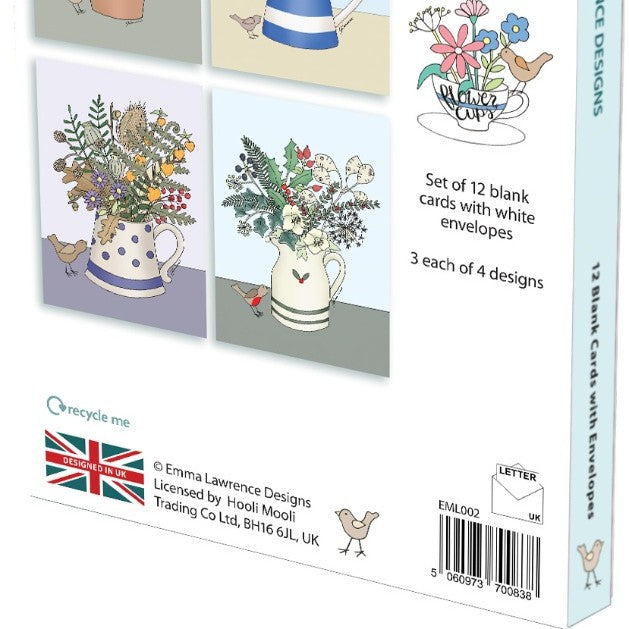 Set of 12 floral notecards flower pots or seaside design stationery
