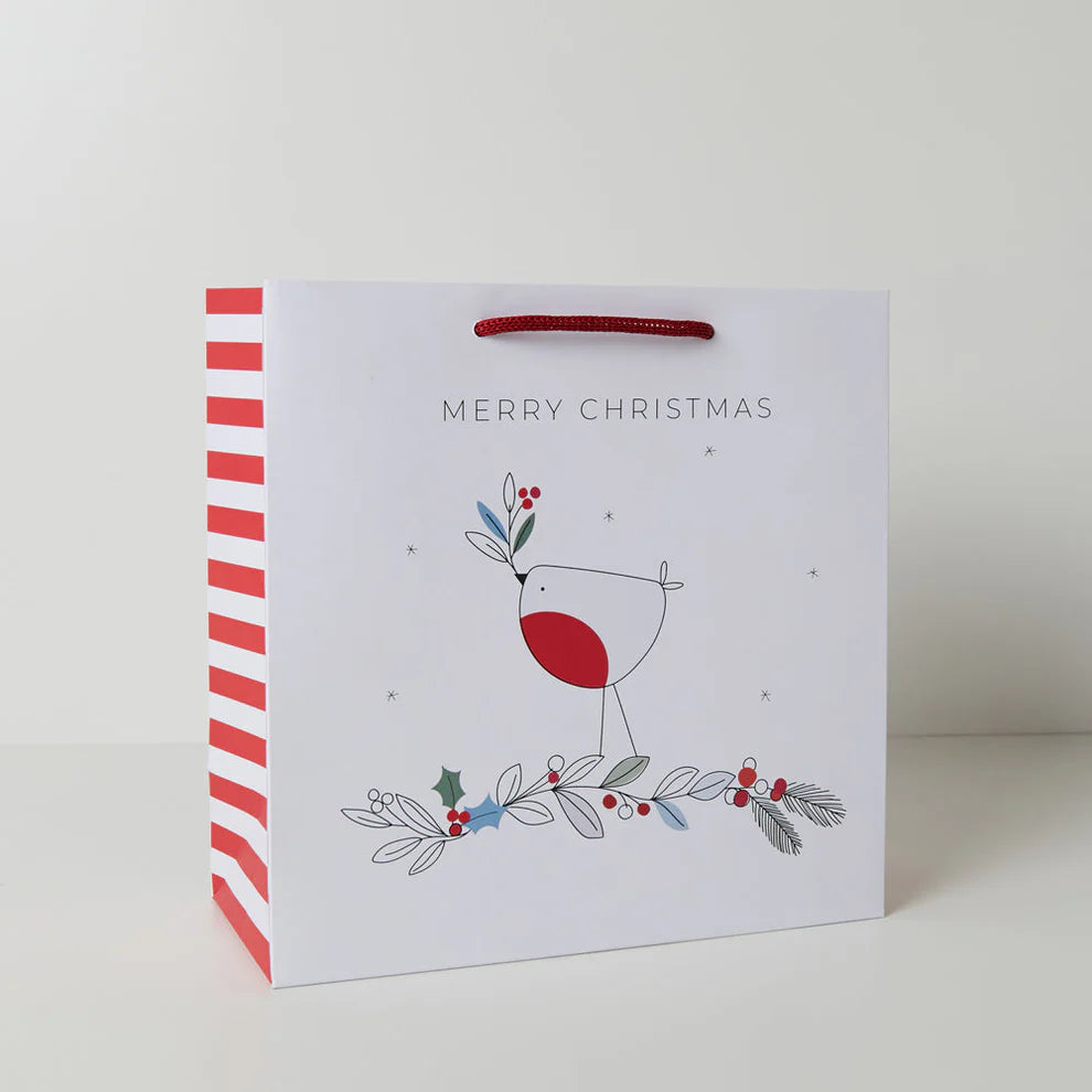 A luxury eco-friendly medium gift bag with a Belly Button Design, woven paper handles and gift tag.