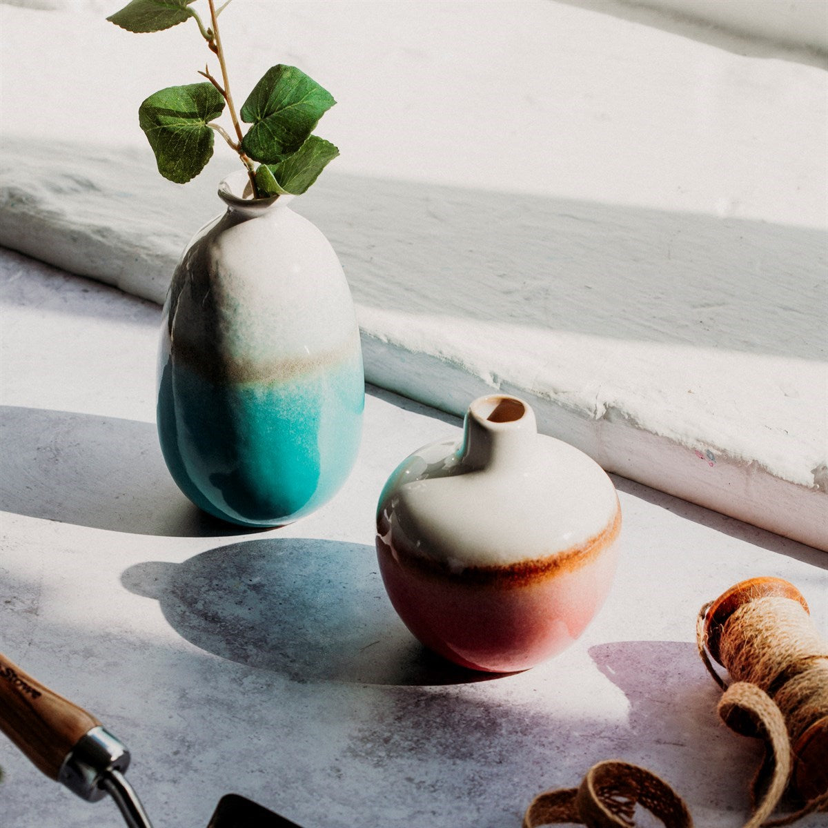 Ombre turquoise dip glazed vase ceramic decorative vase
