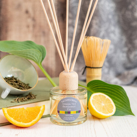 The Candle Bothy Green Tea, Bergamot and Fig reed diffuser with fresh citrus, fruity fig and warm woody notes