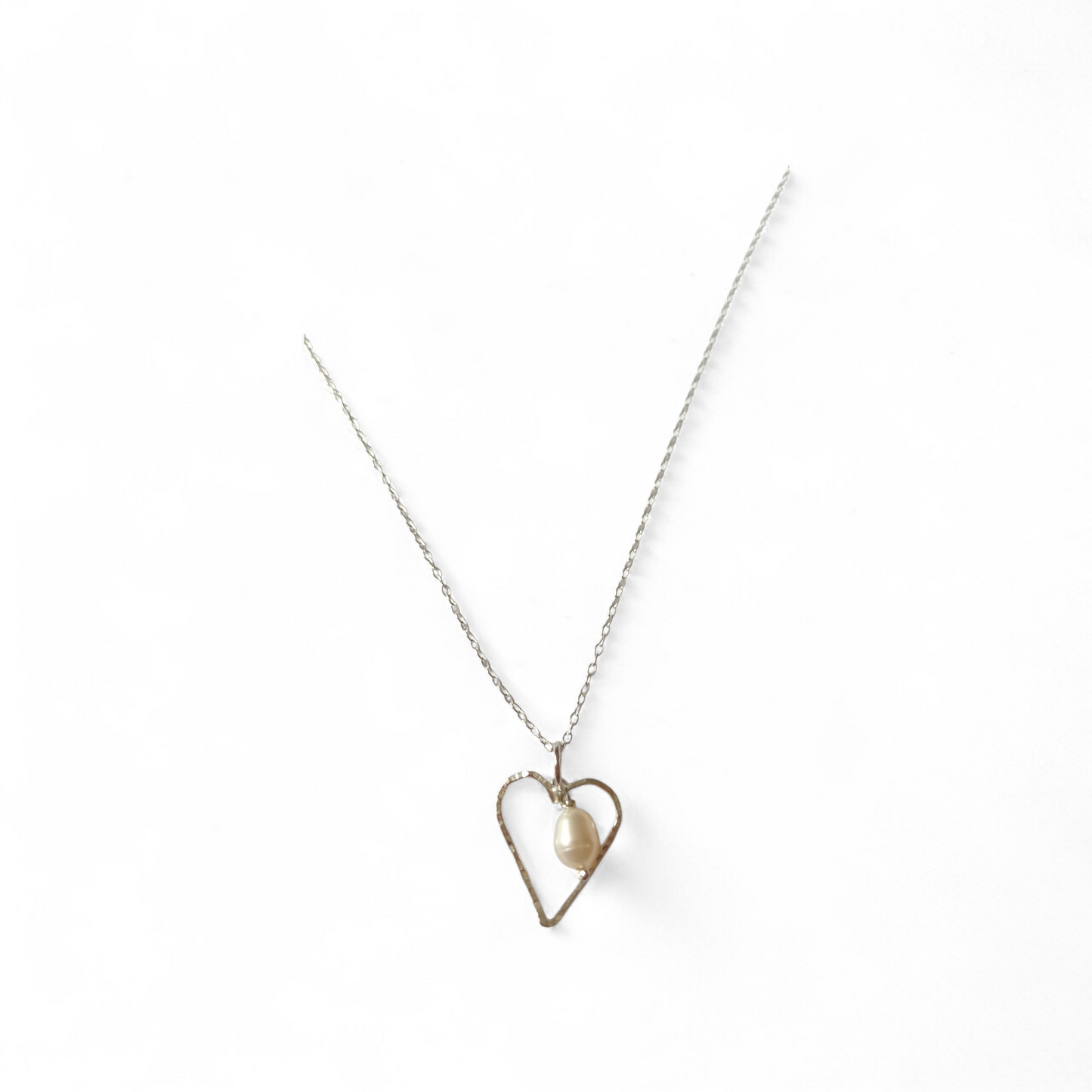 Sterling silver heart and pearl necklace by Diana King handmade in Perthshire