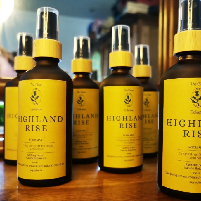 Scottish aromatherapy room mist in Highland Rise fragrance crafted with essential oils by The Clean Collective