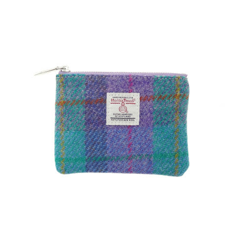 HARRIS TWEED - SMALL ZIP PURSE - GREEN & PURPLE TARTAN