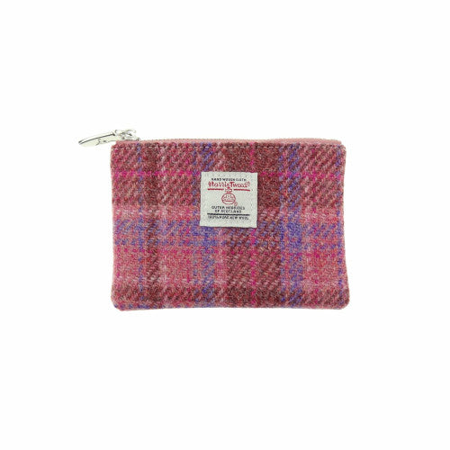 Small rectangular pouch or coin purse made from colourful, genuine Harris Tweed wool, featuring a zip closure.